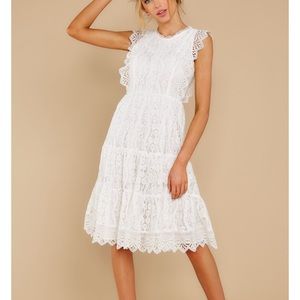 Red Dress Simply Amazing White Lace Midi Dress